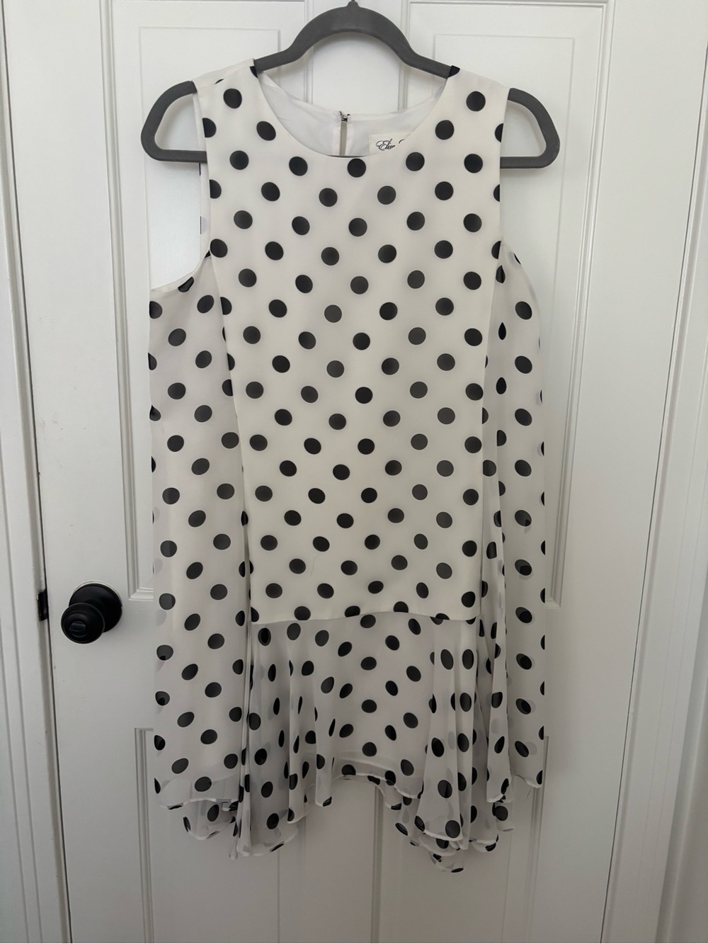 Eliza J White Chiffon Midi Dress with Black Polka Dots